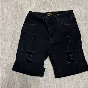 True Craft Black Ripped Denim Shorts